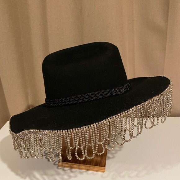 Wyeth Western Glam Black Hat w Rhinestone Fringe  Anthropologie‎ OS main image 8